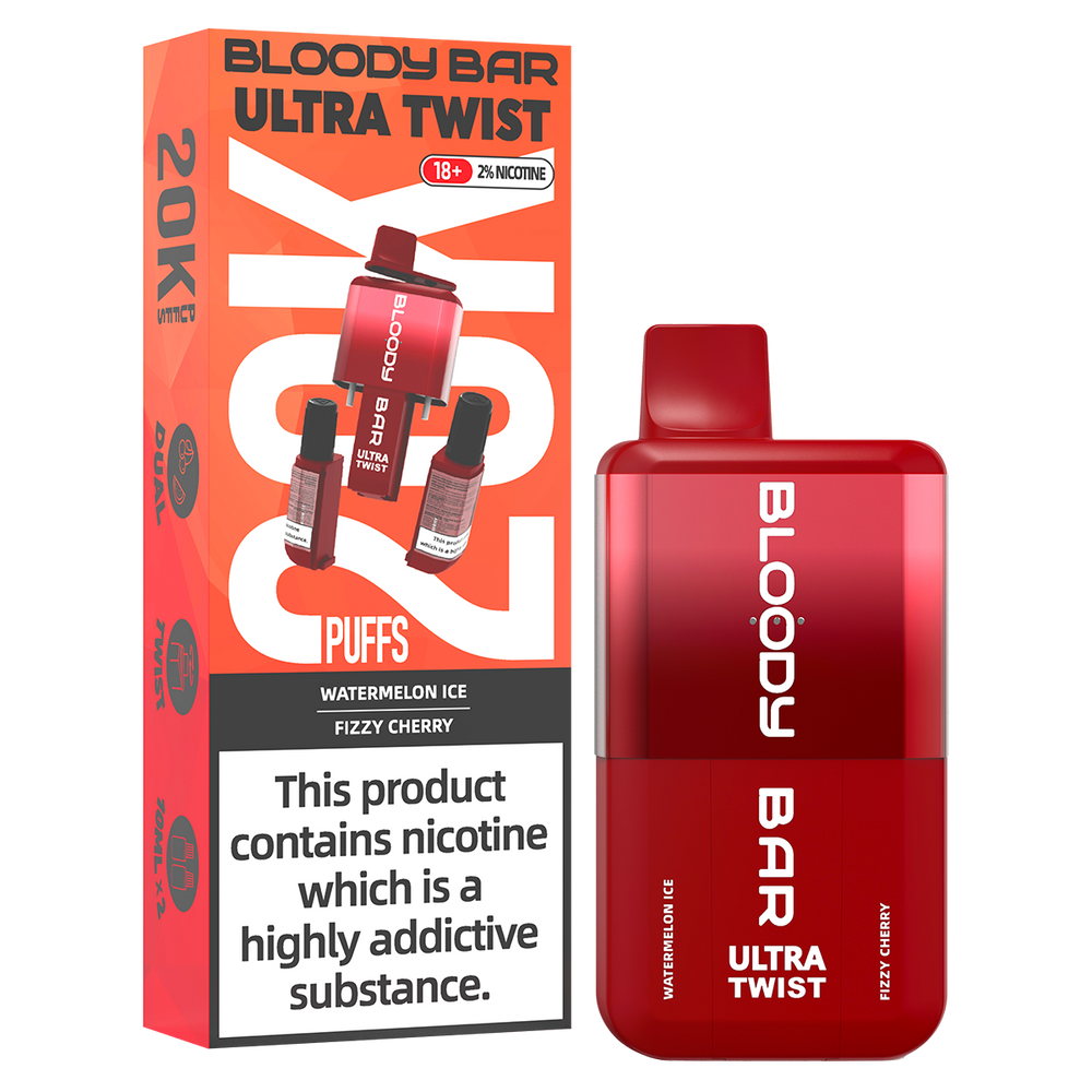 Bloody Bar Ultra Twist 20k Big Puff Vape Watermelon Ice Fizzy Cherry